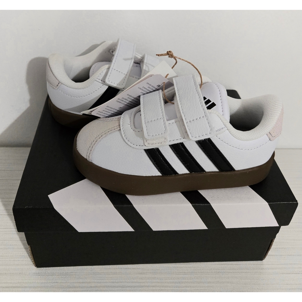 NEW Adidas Kids White Laceless VL Court 3.0 Sneakers Size 7K